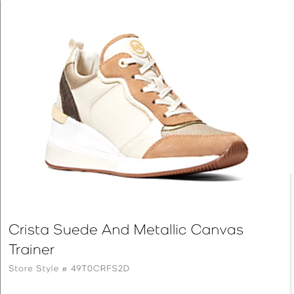 Michael Kors Crista suede and metallic canvas trainer